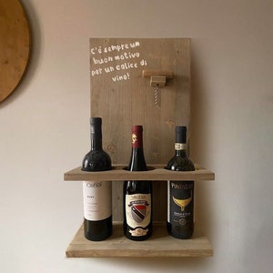 Wall mounted wooden bottle rack with custom writing/ Wine wine cellar/Wall wine bottle stand/Wine bottle holder with corkscrew