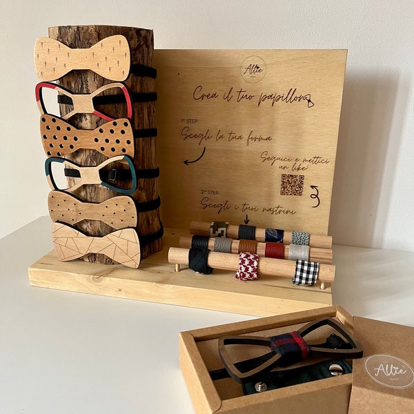 Papillon in legno con nastrini intercambiabili/Wooden bow tie/Papillon uomo/idea regalo/ accessori matrimonio/occasioni speciali/gift ideas