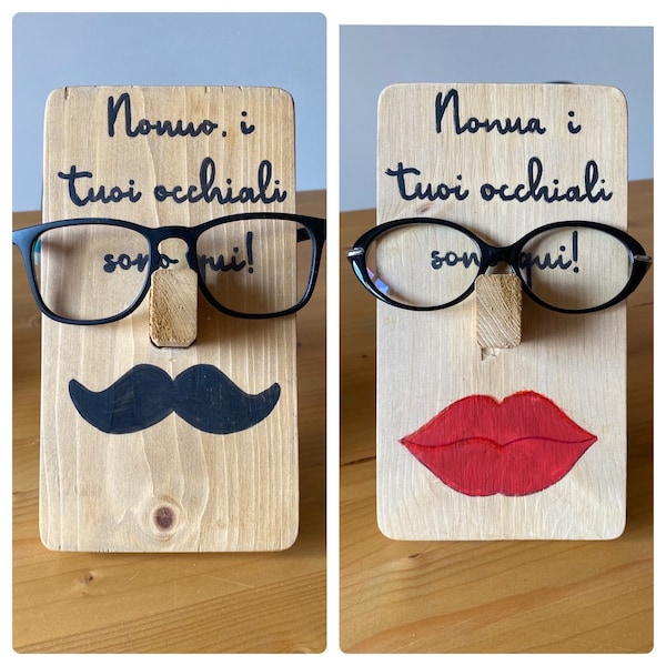 Support de lunettes en bois avec design et écriture personnalisés / Idée cadeau de fête des grands-parents, pension / support en bois de lunettes