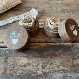 Round boxes Wedding ring holder with writing and jute/wooden jewelry box for wedding rings/wedding ring bearer