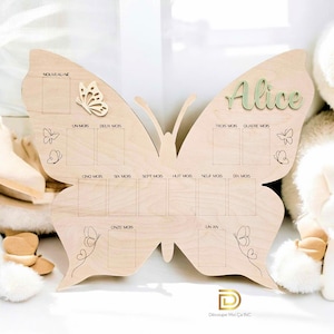 Póster de madera de mi primer año, marco de los primeros 12 meses, regalo de baby shower, regalo de cumpleaños, marco de madera con mariposas del primer año