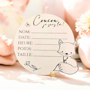 Pastille de naissance | Pastille en bois | Pastille coucou | Pastille en bois de naissance | Pastille en bois bébé coucou je suis là renard