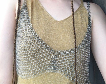 Top bh meisjes vrouwen aluminium butted ring middeleeuwse maliënkolder halter bh top, festivalkleding, ren faire kostuum, valentijnscadeaus