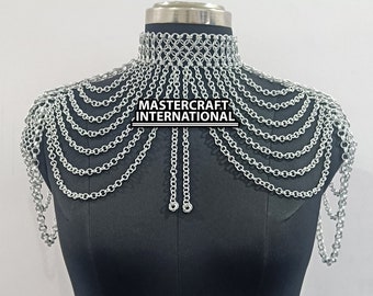 Medieval Chainmail Collar Necklace Handmade Aluminum Shoulder Armor Gothic Renaissance Faire & Cosplay Jewelry, Festival Outfit Accessory