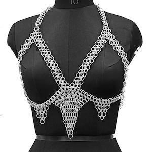 Chainmail Bra Aluminum Butted Ring Gothic Harness Sexy Halter Bra Handmade Costume Medieval Ren Faire for Larp, gift for her