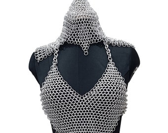 Medieval Aluminum Chainmail Costume Lightweight Bikini Set with Coif Ren Faire Festival Outfit Halloween Gift