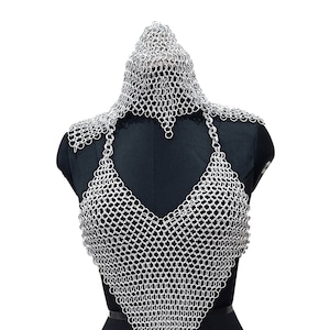 Chainmail Bikini Set Lightweight Aluminum Butted Handmade Top and Pantie with Coif/Hood, Medieval Ren Faire Costume, Festival Gift