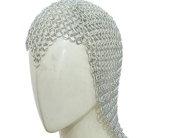 Medieval Aluminium Chainmail Coif Hood Handmade Chain Mail Armor LARP SCA Viking Knight Renaissance Faire Costume