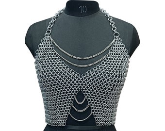 Chainmail Top Aluminum Butted Ring Small Chain Layers Unique Design Handmade Body Jewelry Stylish Medieval Cosplay Costume, gift for her