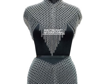 Aluminum Chainmail Collar and Skirt Set for Women Lightweight Medieval Armor LARP Cosplay Costume Ren Faire Festival Fantasy Outfit