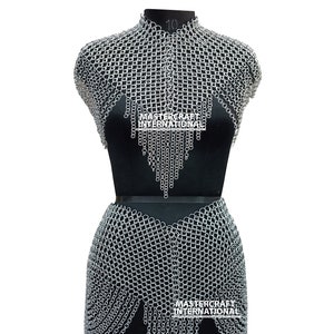 Chainmail Collar and Skirt, Small Chain Layers, Metal Aluminum Butted Ring Fancy and Stylish Medieval Cosplay Costume, gift for her