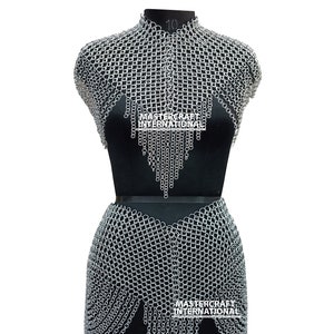 Chainmail Collar and Skirt Set Lightweight Body Jewelry Aluminum Ring Medieval Mini Skirt Fantasy Costume Ren Faire and Festival Outfit