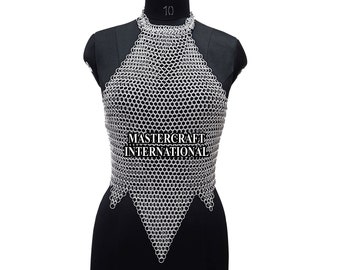 Middeleeuwse aluminium maliënkolder top halster handgemaakt renaissance faire kostuum LARP cosplay harnas festival outfit, halloween cadeau