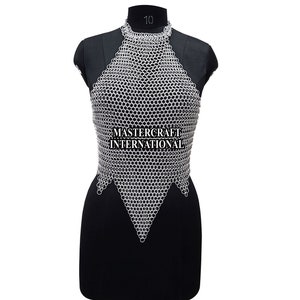 Chainmail Top Halter Neck Aluminum Butted 10mm Ring Unique Design Medieval Ren Faire Costume, Rave Outfit, Halloween Gift