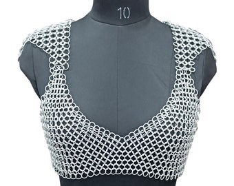 Handgemaakte middeleeuwse maliënkolder: lichtgewicht aluminium, ringen van 10 mm, rave-outfit, fantasiekostuum