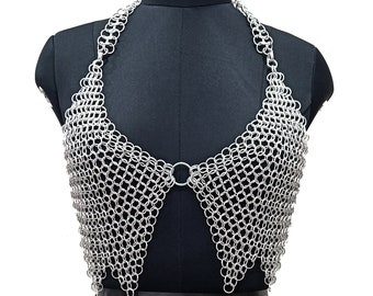 Haltertop van aluminium maliënkolder, rave-outfit, middeleeuws kostuum