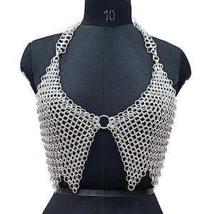Chainmail Top Lightweight Aluminium Butted Ring Unique Design Halter Bra Rave Outfit, Medieval Ren Faire Costume, Gift for Her