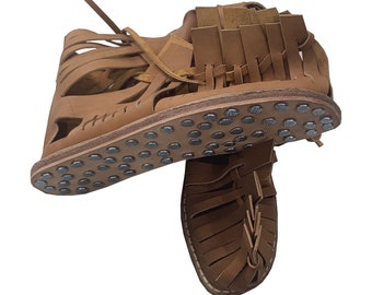 Romeinse gladiator sandalen Handgemaakte lederen sandalen met bandjes Oud-Grieks schoeisel LARP Cosplay Renaissance Faire