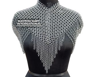 Aluminum Chainmail Collar Lightweight Handmade Shoulder Armor Medieval  Costume for Women's Clothing