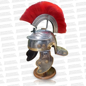 Roman Centurion Helmet with Red Plume Mild Steel Medieval Knight Armor Wearable for Adult Cosplay for Larp, Christmas Gift
