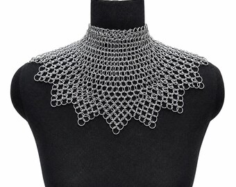 Aluminium Chainmail Collar Zig Zag Necklace Medieval Jewelry Festival Wear Gothic Costume LARP Cosplay Renaissance Faire Party Outfit