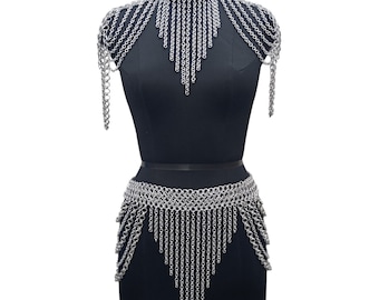 Aluminium maliënkolder en rok Lichtgewicht schoudersieraden Middeleeuwse Renaissance Beurs Festivaloutfit Halloweencadeau