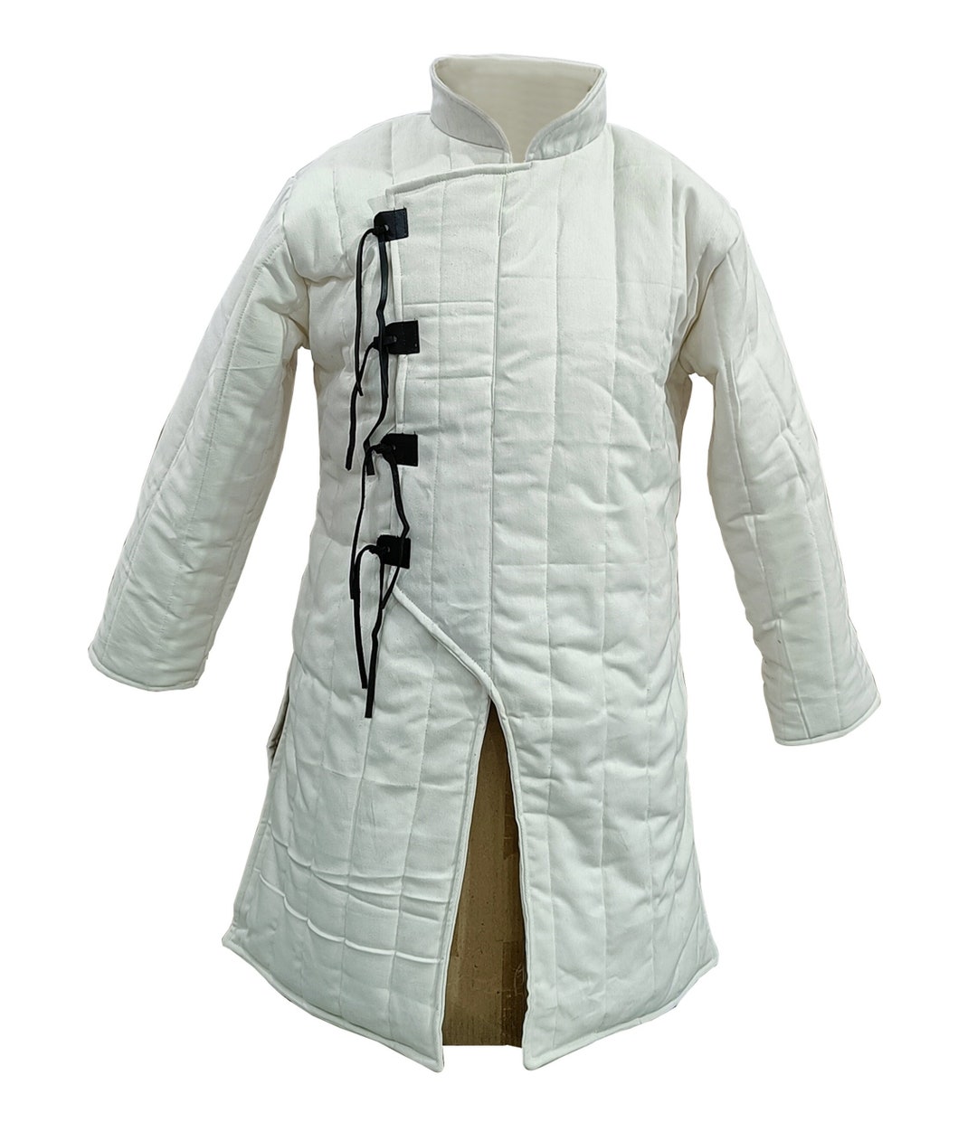 Medieval Thick Padded Full Sleeves Gambeson Coat Aketon Jacket Armor, Cotton Fabric Black