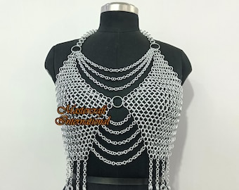 Handgemaakte maliënkolder lichtgewicht aluminium bodypantser middeleeuws fantasiefestivalkostuum voor dames Rave Outift