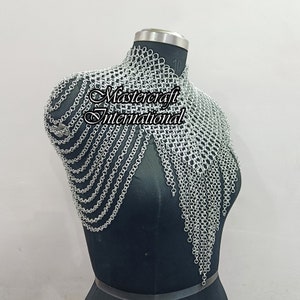 Handmade Aluminum Chainmail Collar Layered Neck Piece & Shoulder Jewelry for Medieval, Rave Costume, Valentine Gifts