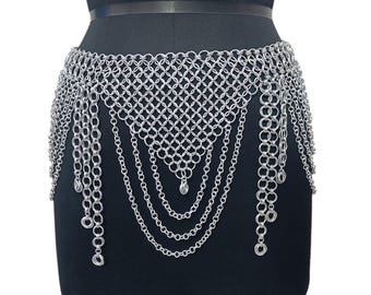 Middeleeuwse maliënkolder rok lichtgewicht aluminium buikdans riem voor dames rave outfit handgemaakt halloween kostuum