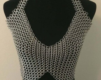 Medieval Aluminum Butted Chainmail Top 10mm Ring Handmade Renaissance Fair Costume for Women Festival Outfit, Gift for Her