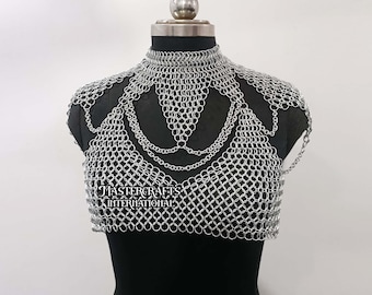 Aluminum Chainmail Top Medieval Necklace Top Renaissance Faire LARP Costume Gothic Festival Outfit Fantasy Cosplay Rave Wear