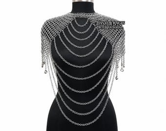 Middeleeuwse maliënkolder schouderpantser aluminium lichaam sieraden gotische LARP-kostuum Fantasy Festival-outfit