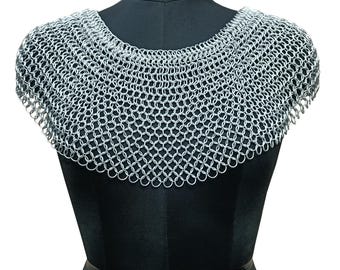Middeleeuwse aluminium maliënkolder ronde sjaal 10 mm ring lichtgewicht bruiloft- en festivaloutfit handgemaakt kostuum uniek cadeau voor dames