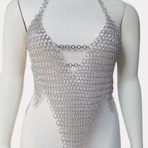 Medieval Chainmail Top Aluminum Butted Ring Halter Top Handmade Ren Faire Costume, Festival Outfit, Halloween Gift