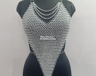 Handgemaakte maliënkolder top voor vrouwen middeleeuws aluminium lichaam sieraden butted ring festival renaissance faire kostuum stijlvolle rave outfit cadeau