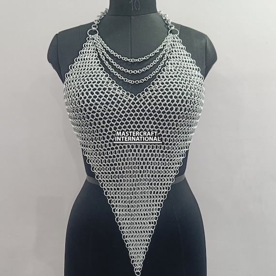 Handmade Chainmail Top for Women Medieval Aluminum Body Jewelry Butted Ring Festival Renaissance Faire Costume Stylish Rave Outfit Gift