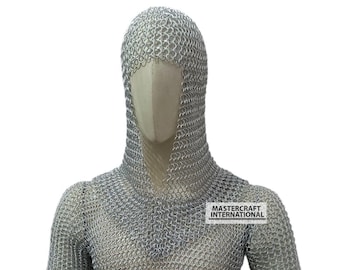 Handgemaakt aluminium maliënkolder: 10 mm butted ring Knight Hood Armor (lichtgewicht)