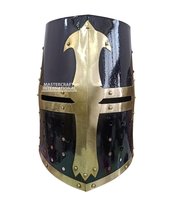Medieval Templar Knight Helmet Mild Steel Crusader Helmet Armor Handcrafted for LARP, SCA, Cosplay, Renaissance Fair Wearable for Adult