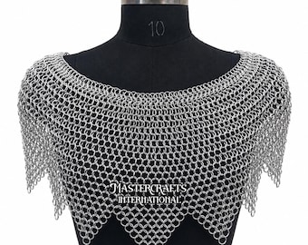 Middeleeuwse maliënkolder schouder Cape aluminium pantser top Renaissance Faire kleding LARP-kostuum fantasie cosplay pantser festivalkleding
