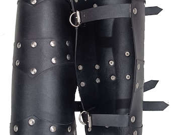 Medieval Knight Leg Armor Leather Greaves Adjustable Shin Guards LARP Cosplay Armor Renaissance Faire Warrior Costume Unisex
