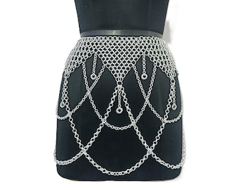 Aluminum Chainmail Skirt Medieval Chain Mail Belt Belly Dance Costume Ren Faire Outfit Fantasy Cosplay Festival Wear Halloween Gift