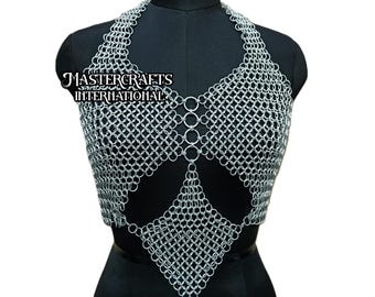 Aluminium maliënkolder halster top handgemaakt uniek ontwerp 10 mm butted ringpantser voor LARP festival outfit Renaissance Fair Fantasy kostuum
