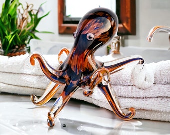 Brown Octopus Gift Glass Ornament Animal Figurine Hand Blown Home Decor - Nautical Gift