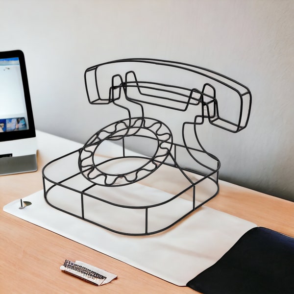 Black Retro Wire Telephone Sculpture Art Transparent Phone Desk Console Decoration