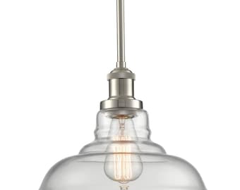 Malaga Industrial Island Pendant Light with Clear Glass,Rod Hung , 1-Light