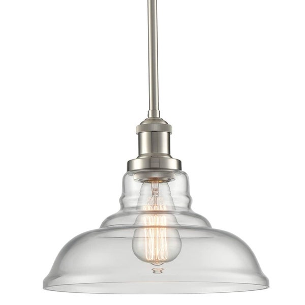 Malaga Industrial Island Pendant Light with Clear Glass,Rod Hung , 1-Light