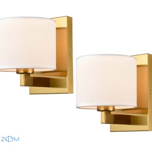 Baros Modern Brass Wall Sconces Fabric Shade Wall Lamps - Set of Two (2)