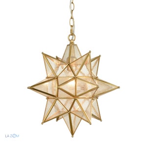 Giglio Moravian Star Pendant Chandelier Seeded Glass Shades Light 15-Inches