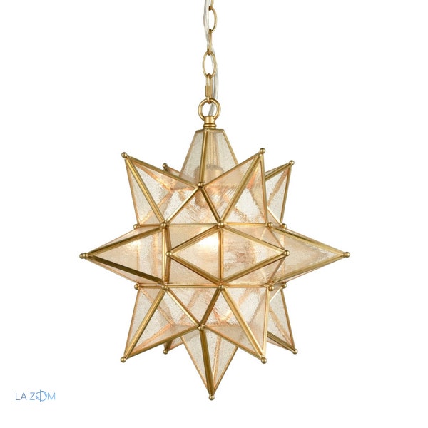 Giglio Moravian Star Pendant Chandelier Seeded Glass Shades Light 15-Inches